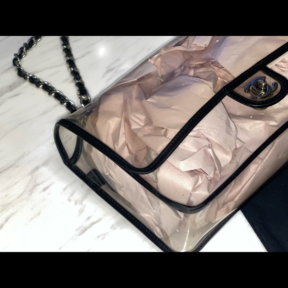 Chanel Clear PVC Black Lambskin Leather Trim Evening Shoulder Flap Bag - Picture 10 of 14